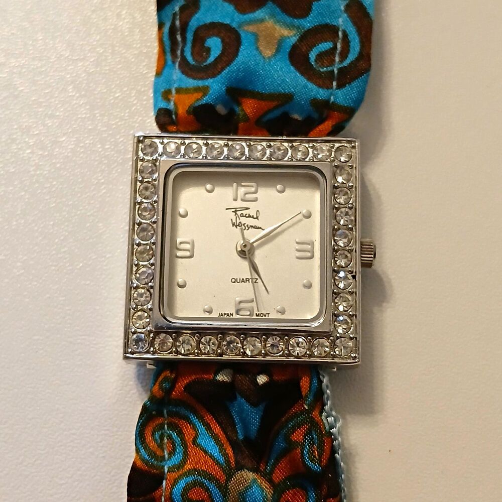 Y2K Laurel Weissman Women's Quartz Watch 26mm Gemmed Bezel Blue Fabric Strap
